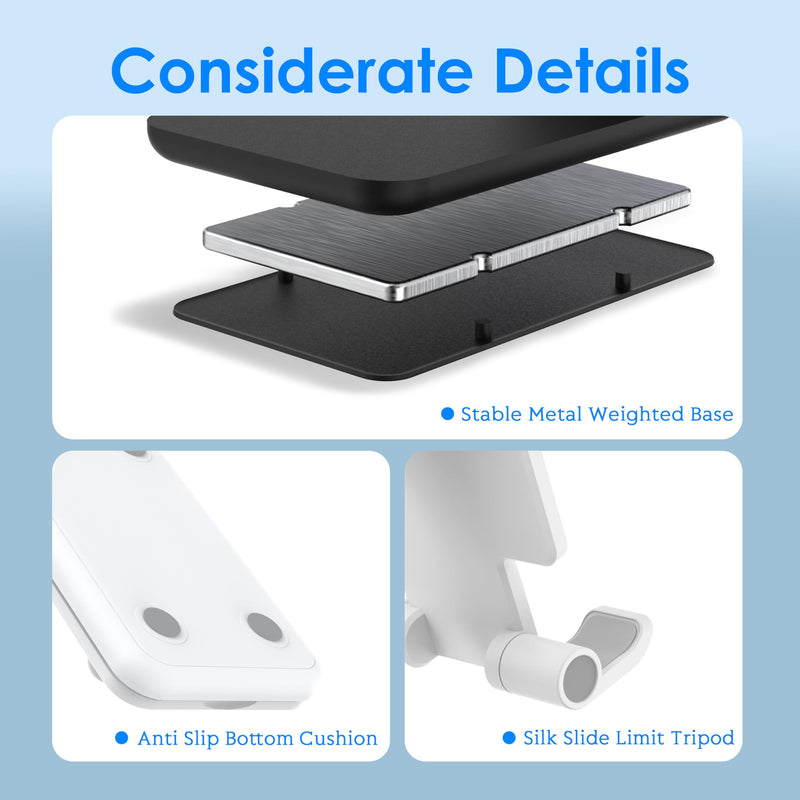 2 Pack Cell Phone Stand for Desk, Adjustable Angle & Height, Foldable Portable Phone Holder with Anti-Slip Silicone Pad, Compatible with iPhone 17/16/15/14/Smartphones 4–8 Inch, Black&White