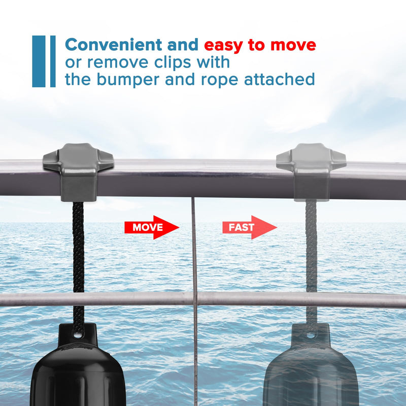 Pontoon Boat Fender Clips Bumper Buoy Hanger/Holders/Cleat Clamp/Adjuster for Square Rails, ABS Plastic, 4 Pack