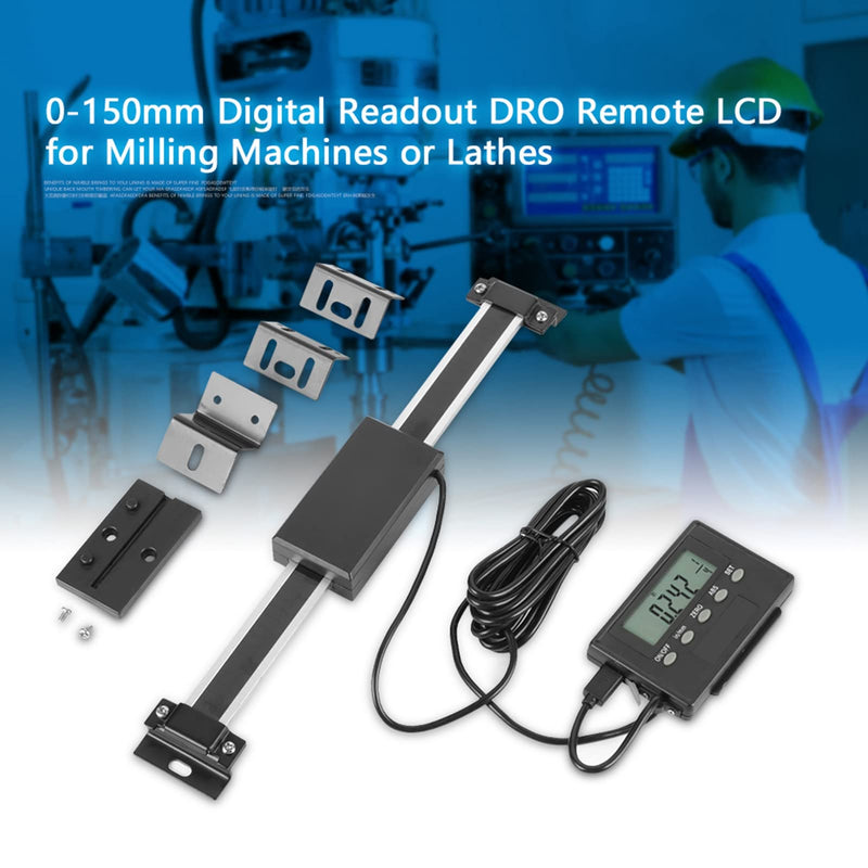 Digital Readout Linear Scale, 0 to150mm Aluminum Alloy Remote DRO Linear Scale Precision LCD Readout DRO Kit for Milling Machines Lathes