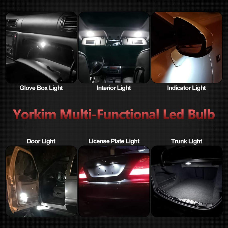 Yorkim 28mm De3175 LED Bulb White Super Bright Festoon 28mm 29mm bulb Error Free CANBUS 6-SMD 2835 Chipsets For Interior Lights, DE3022 3175 3022 LED Bulb - Pack of 2