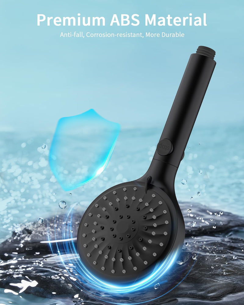 FASDUNT Shower Head with Handheld, High Pressure Handheld Shower Head with 80" Extra Long Stainless Steel Hose & Adjustable Bracket, Showerhead with ON/OFF Switch, Black 6 Spray-Settings Matte Black