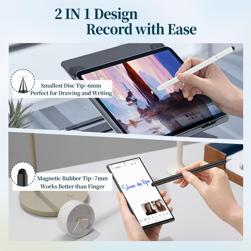 Stylus Pen for Touchscreen, 2 in 1 High Sensitivity Rotatable Disc Stylus for iPhone iPad Pro Tablets Samsung Tablets Chromebook All Universal Touch Screens(2Pack)