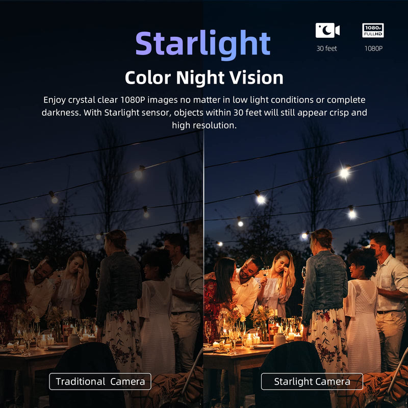 virtavo Security Cameras Wireless Outdoor, Battery Powered Starlight Color Night Vision Weatherproof, Surveillance WiFi Home Camera Outside, AI Motion Detection, Compatible with Alexa 1080P Starlight Battery Cam