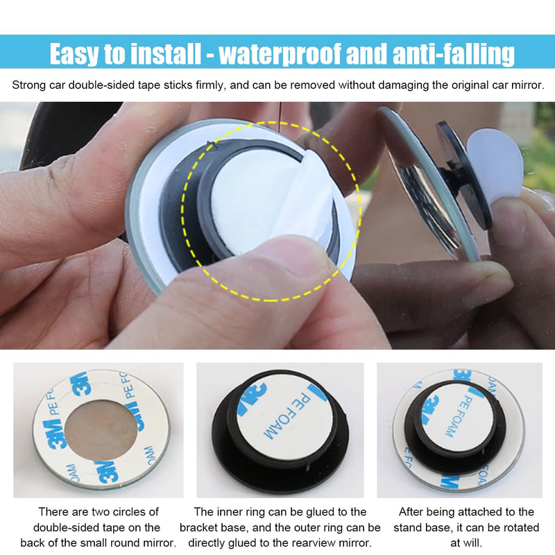 Car Blind Spot Mirror, 2"" Round Convex Mirror, Frameless HD Glass Rear View Mirror with Wide Angle Adjustable Stick, Universal Vehicle Exterior Accessories for Car SUV Truck (2 PCS) Round/2PCS