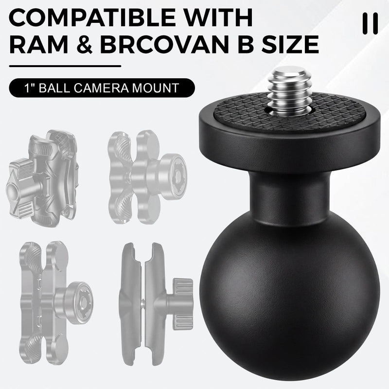 2 Pcs Aluminum Alloy 1" Ball Mount Adapter with 1/4"-20 Threaded Stud,TPU Wrapped Ball Head Compatible with Gopro13/12/11, Insta360 X5/x4/x3/x2, DJI Osmo Action Camera,Compatible with RAM B Size Mount