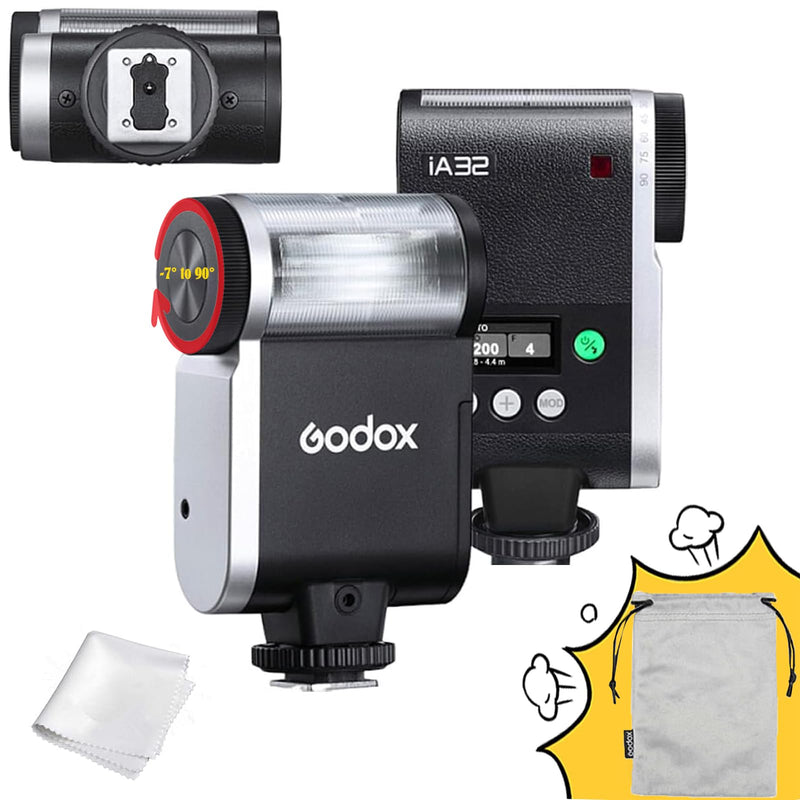 Godox iA32 Mini Automatic Flash for Canon Nikon Sony Fuji Cameras | GN15 Flash Output, Auto and Manual Modes, 8 Power Levels, 2.5s Recycling Time, 490 Flashes, Compact On-Camera Flash Design