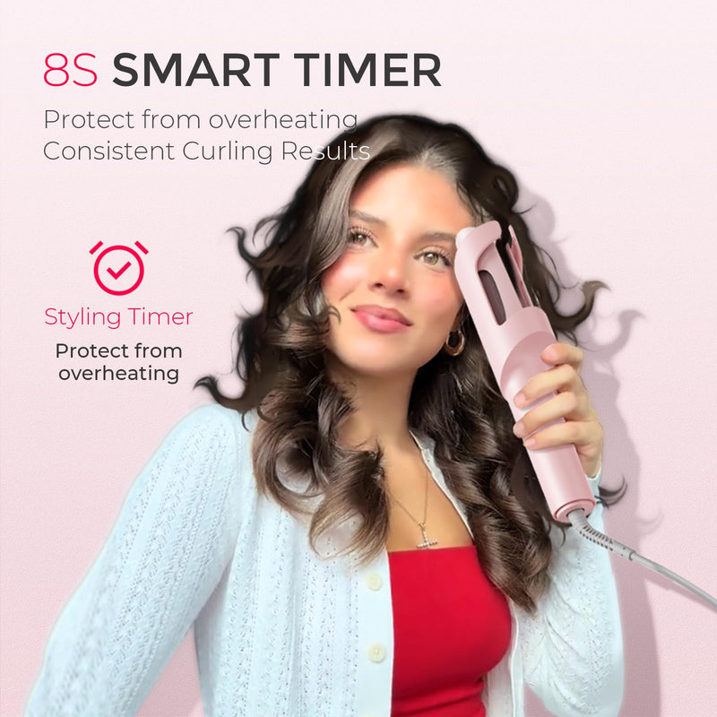 TYMO Hair Curler Automatic Rotating - CURLPRO, Curling Wand, Pink 1.25 inch | Ceramic Coating, Anti-Scald Curling Iron, Portable 500 Million Ionic, Dual Voltage, Beach Waver, Lightweight for Travel 1 1/4 inch