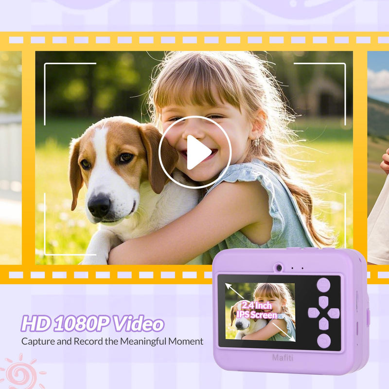 Mafiti Kids Camera Instant Print, 48MP Digital Camera Selfie 1080P Video with 32G TF Card, Toys Gifts for Girls Boys Aged 3-12 for Christmas/Birthday/Holiday (Purple) Purple