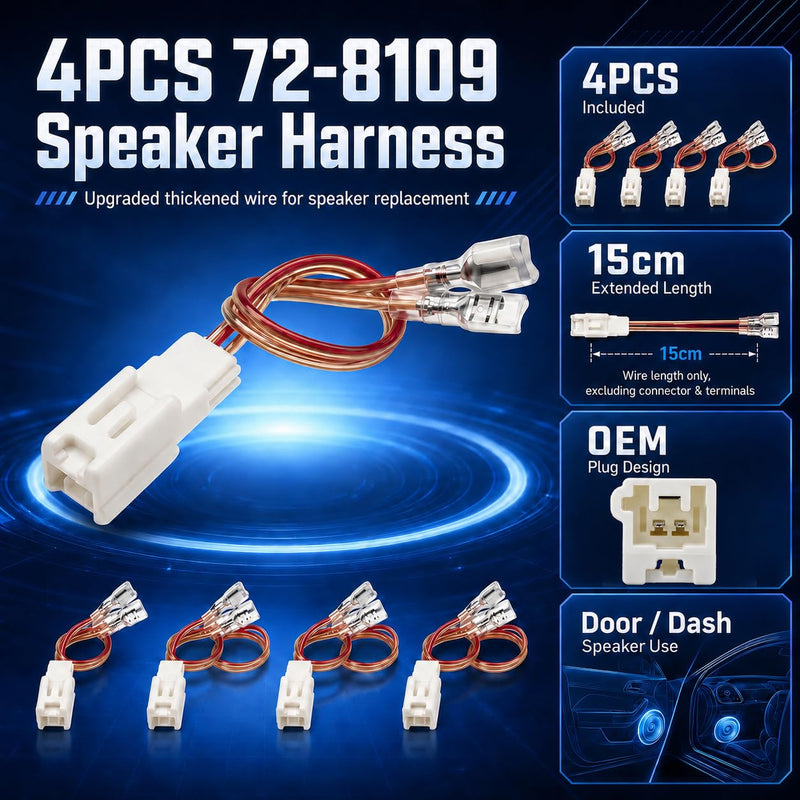 4Pcs 72-8109 Speaker Harness - Speaker Wire Harness Connector | Replacement for Toyota Camry RAV4 Avalon Tacoma Corolla Lexus IS ES RX