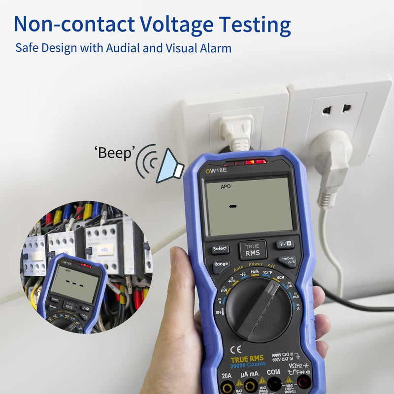 OWON OW18E Bluetooth Digital Multimeter, 20000 Counts True RMS Voltmeter, Auto-Ranging Current Amp Resistance Diodes Continuity, Data Logger, Thermometer, Offline Recording O-18E
