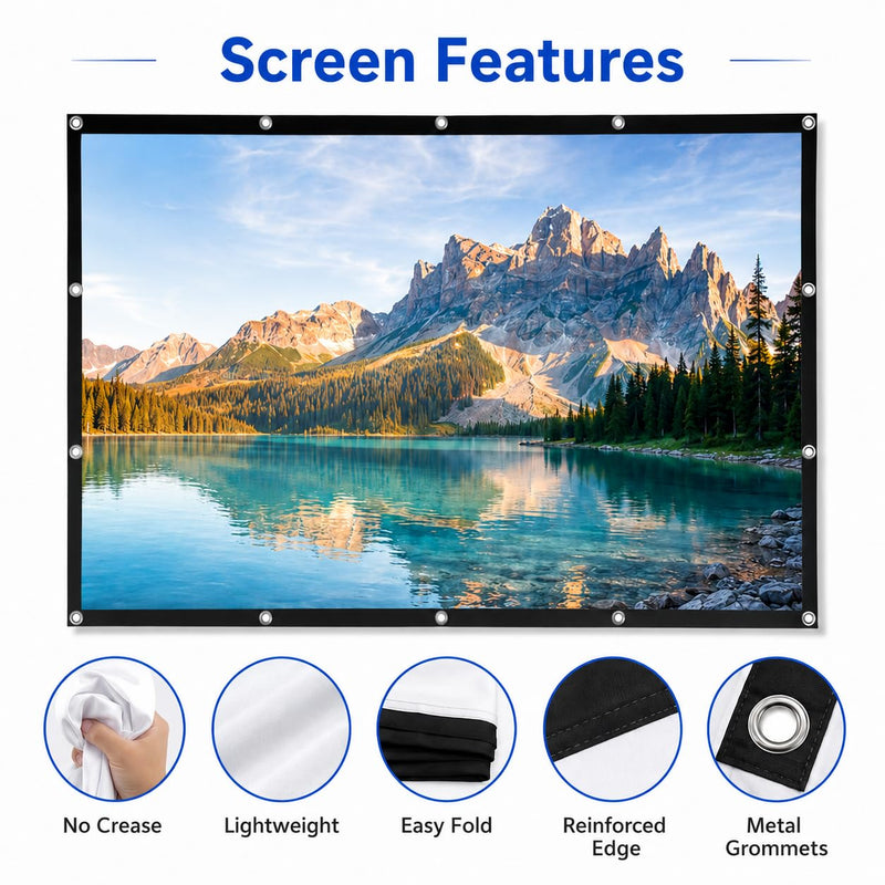 Portable Projector Screen 100 Inch 16:9: Foldable Anti Wrinkle, Lightweight Double Sided Movie Screen for Indoor Outdoor Movies, Home Theater, Backyard, Camping, Families & Movie Lovers
