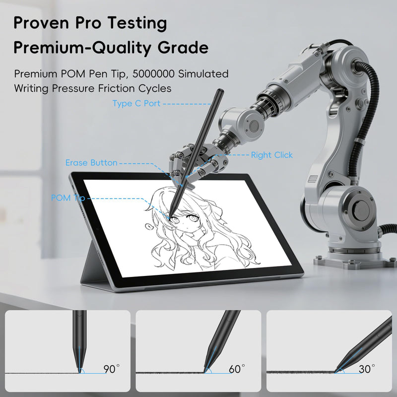 Rechargeable MPP 2.0 Tilt Pen for HP/Surface/Kobo, 4096 Pressure & Magnetic | Two Side Button, Palm Rejection Stylus for Surface Pro 11-3, Laptop/Book/Go/Studio for Students Artists Drawing Note-Taking Black