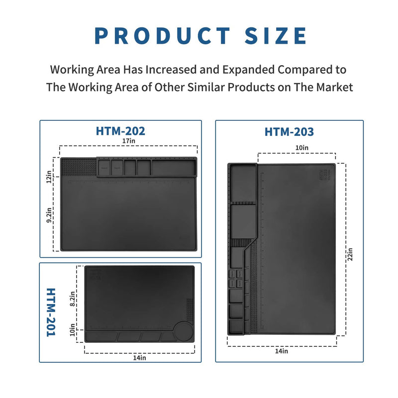 HengTianMei-202 Black Magnetic Repair Work Mat Heat Resistant 932°F, Silicone Soldering Mat Expand Work Area for Soldering, Electronics, BGA, Soldering Station, Computer Repair Etc 17" * 12" HTM-202