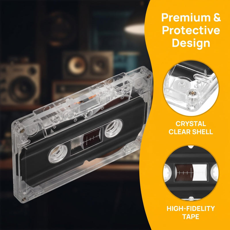 IMIKEYA 2pcs 30 Minute Blank Cassette Tapes for Audio Recording, Transparent Plastic, Ideal for DIY Projects and Retro Parties
