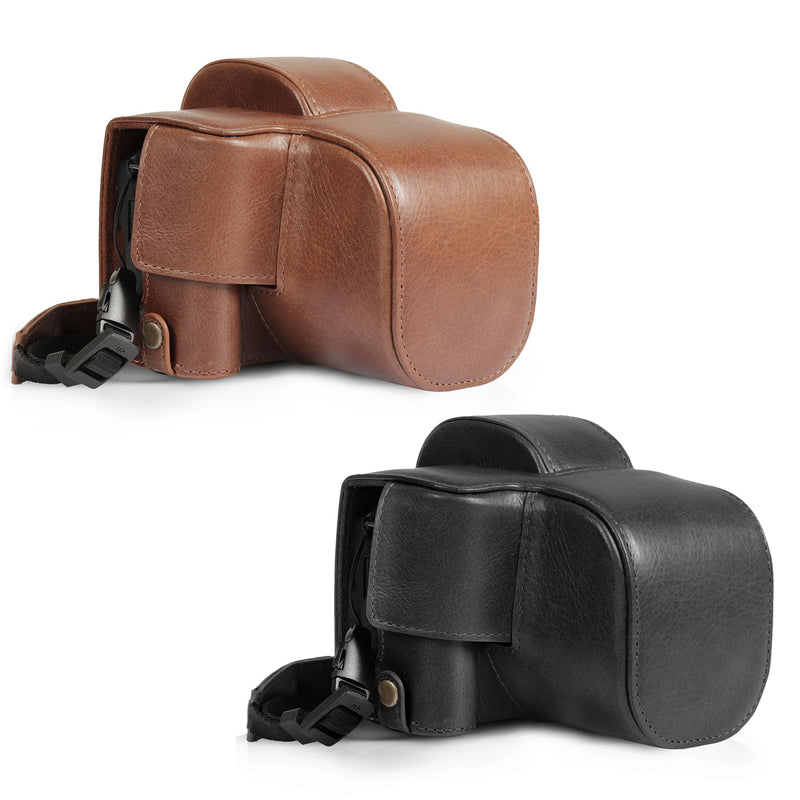 Megagear Genuine Leather Camera Case for Canon EOS R100 (18-45mm) - Stylish and Protective - Brown