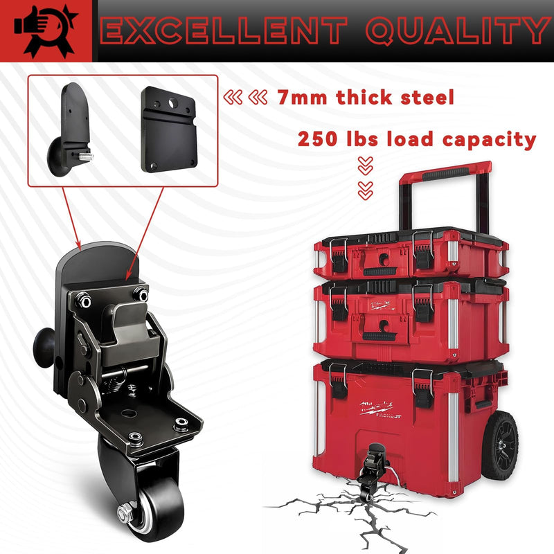 Upgraded Packout Caster Wheel kit fit for Milwaukee Packout Rolling Tool Box, Steel Construction Front Swivel Wheels Accessories for Milwaukee Packout Organizer, 200 Lbs Load Capacity Black