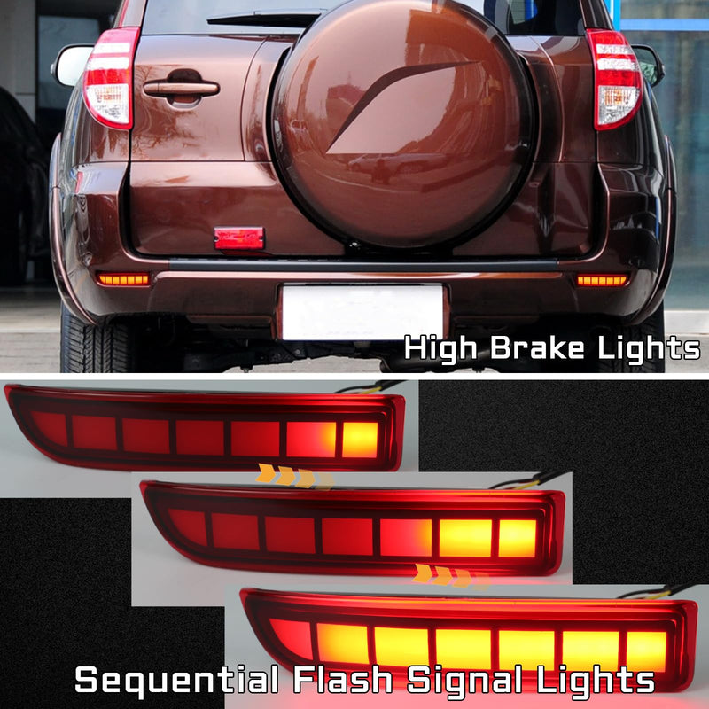  [AUSTRALIA] - Full LED Rear Bumper Reflectors Fog Brake Tail Light Lamps Compatible with Toyota Rav4 2006-2012/Scion xD 2008-2014 Turn Signal Feature Accessories (Red) Red