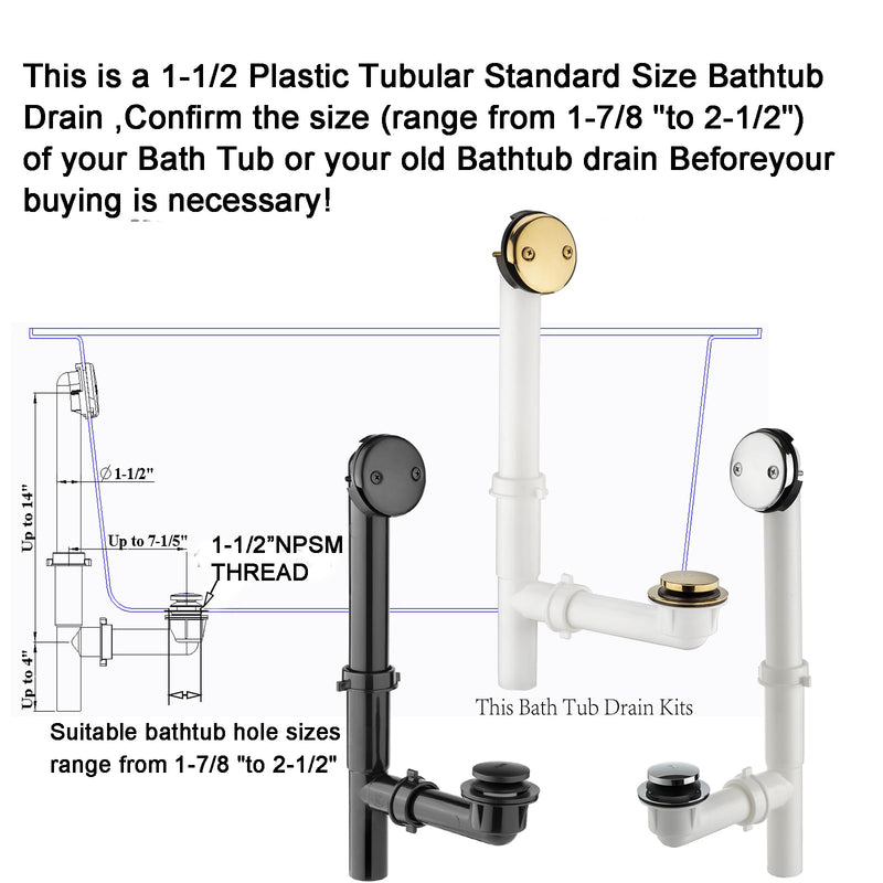 (1 Pack) Yariwiz 1-1/2" Golden Bathtub Tub Drain Kit Bath Waste Overflow Drain Tube Assembly with Touch-Toe Tub Drain Stopper and Overflow Faceplate Gold Style 5