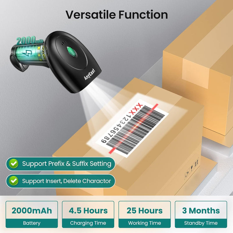 Barcode Scanner with Stand, 2D 1D Code Bluetooth Scanners and Wireless Barcode Scanner, USB Wired Scanners for Computer POS, Handheld Bar Code Reader for Warehouse Library Supermarket