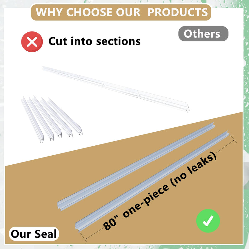 2-Pack Frameless Shower Door Seal Strip, 80" Long Shower Door Side Seal for 3/8" (10mm) Thick Glass – Prevent Leaks & Create a Waterproof Barrier Clear A - 2Pack 80 Inch for 3/8 Inch (10mm) Glass