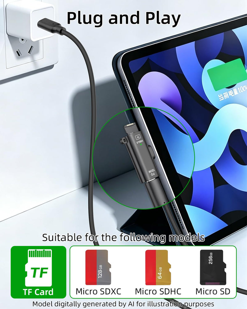 Micro SD Card Reader,SD Card Reader to USB C,Type C Male to TF-Card Reader&100W Type C Female Charging Port Compatible with Micro SDXC,Micro SDHC,Micro SD,Phone,Pad,Laptop (2-Pack) Type C & 100W to TF-card Reader