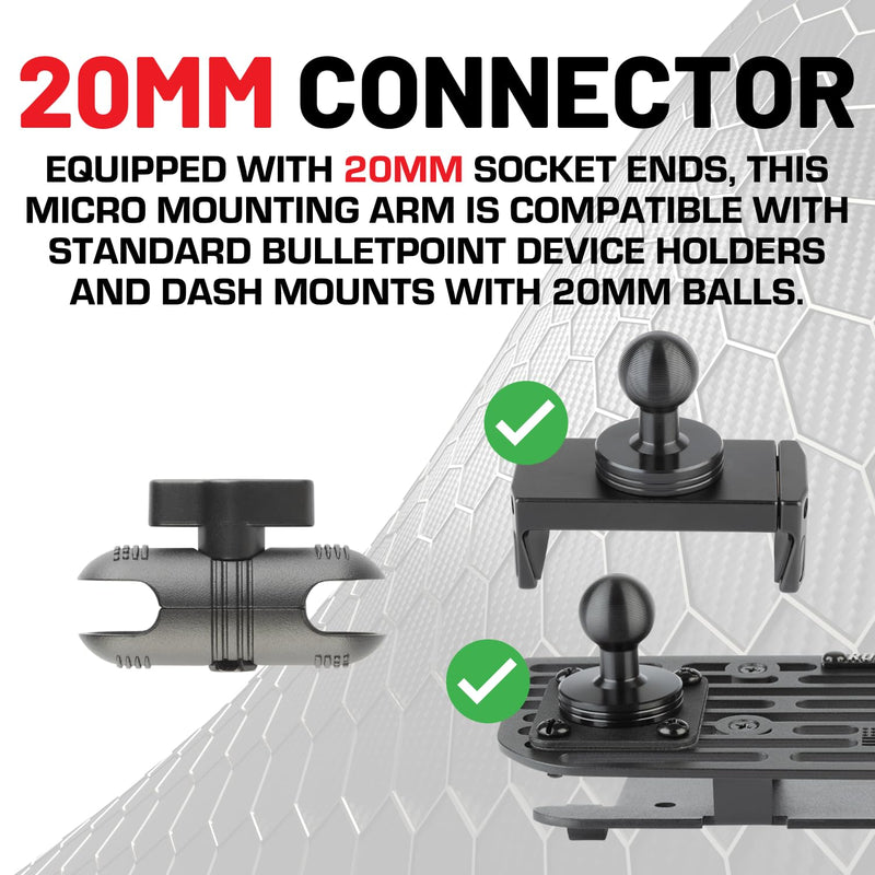 Bulletpoint 2.6" Aluminum Mounting Arm Dual 20mm Socket Connector Ends Compatible with 20mm Ball Mounts