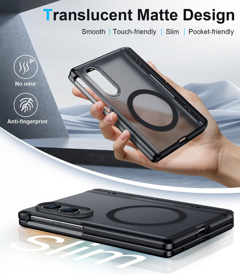 for Samsung Galaxy Z Fold 8 Case,[Compatible with MagSafe][Built-in HD Screen Protector & Kickstand][Hinge Protection] Translucent Matte Full-Body Shockproof Phone Case for Z Fold 8 Wide,Black Black