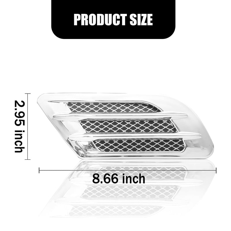 ZKFAR 2 PCS Engine Hood Air Vent Outlet Cover Trim, Car Side Mesh Vent Sticker, 8.6" x 3" Shark Gills Decorative Air Vent, Universal for Most Cars (Silver Plating) Silver Plating