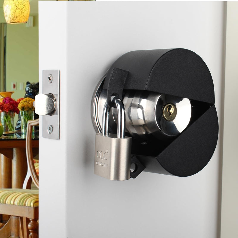 Door Knob Lockout Device with Padlock,Cover to Disable The Doorknob, Prevents Turning of Door Knob and Access to Keyhole, Prevents Operating The Knob,Black Black