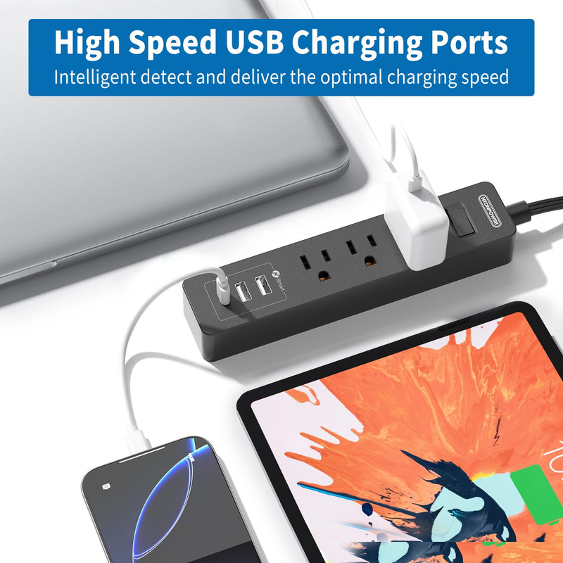Flat Plug Extension Cord 25 Ft, NTONPOWER Ultra Thin Flat Extension Cord Under Carpet, Rug, Door, 3 Outlets Power Strip with 3 USB (1USB-C), Wall Mount,Overload Protection for Home Office, Black