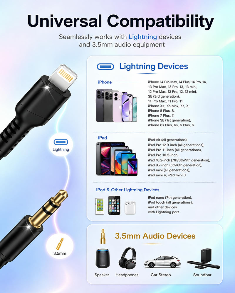 iPhone Aux Cord, Coiled Lightning to 3.5mm Ox Cable for Car Stereo Speaker | Lightening to 3.5mm Aux Jack, Retractable 6ft Lighting Auxiliary Car Stereo Auxiliar Ox Adaptador Audio Flexible for Apple