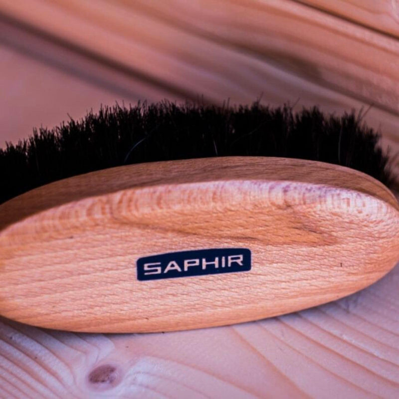 SAPHIR Oval Horsehair Brush - Shoe Polish - for Cleaning, Polishing & Buffing Leather Shoes - Brown Bristles - 5” (13.5cm)