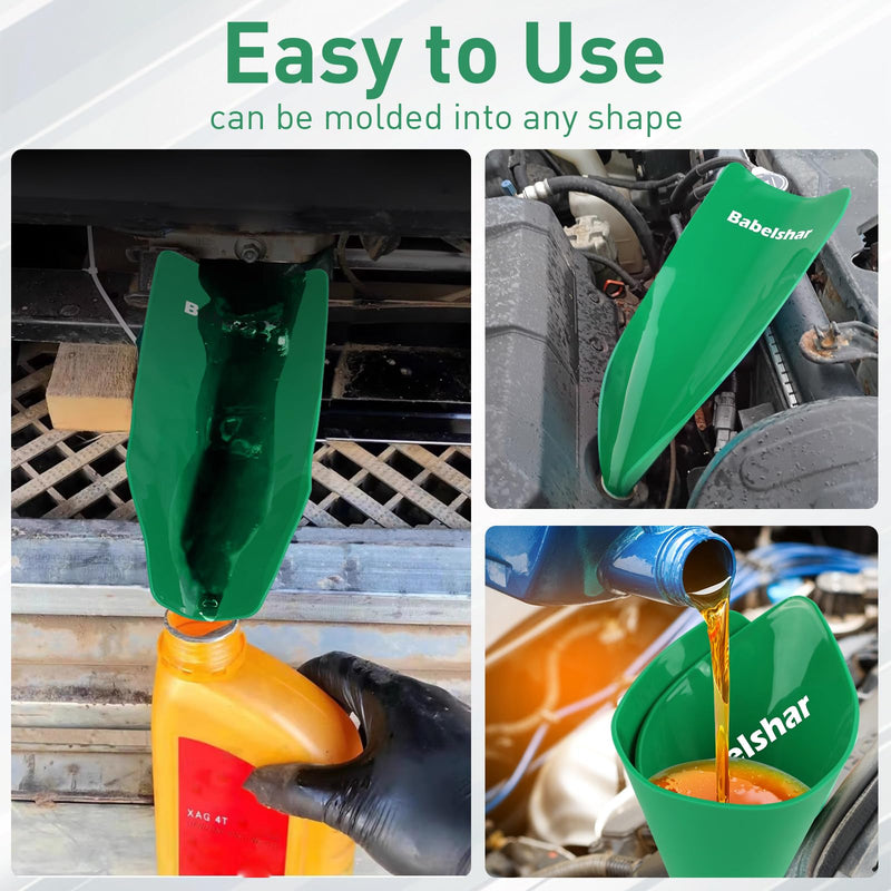 Babelshar Foldable Flexible Funnel for Oil Change, Form a Funnel for Automotive Use, Large Flex Oil Filling and Draining Tools, Spill-Free, Easy to Clean, for Lawnmower Motorcycle Snowplow Truck Green