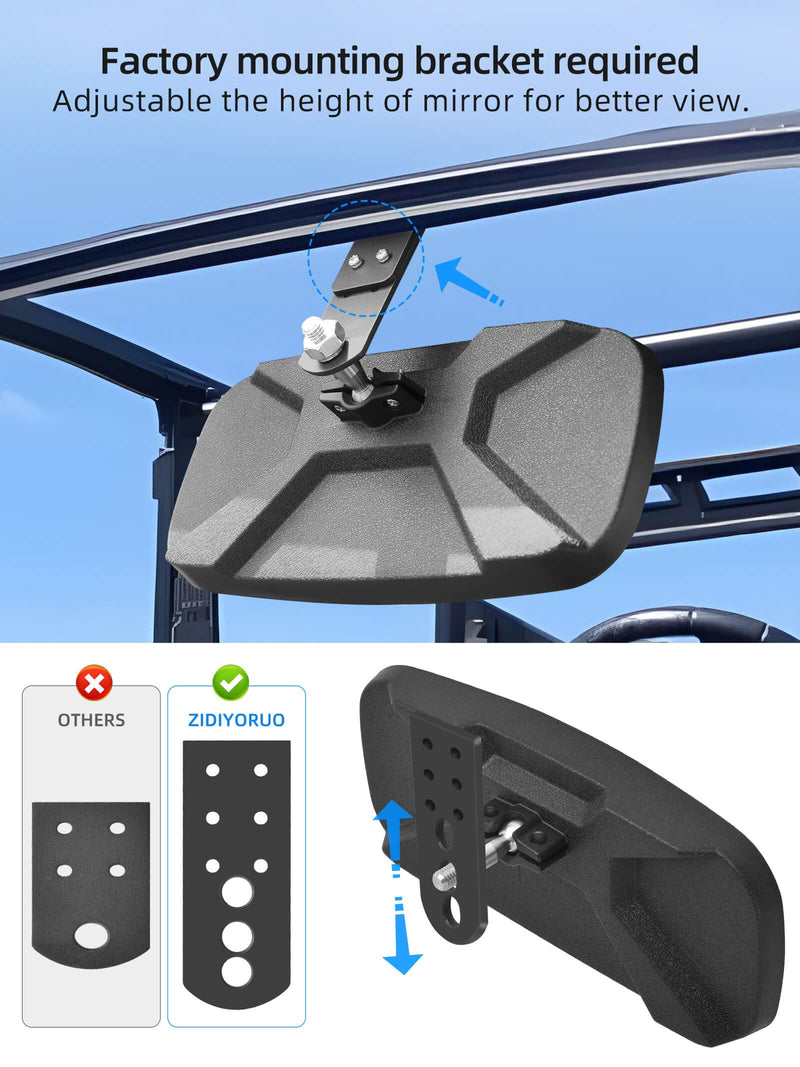 Polaris Ranger Rear View Mirror, HD Center Rear View Mirror for Polaris Ranger 500 570 900 XP 1000XP Crew 2017-2023 on the Factory Drop Down Mounting Tab (with 2pcs of Belt Bypass)