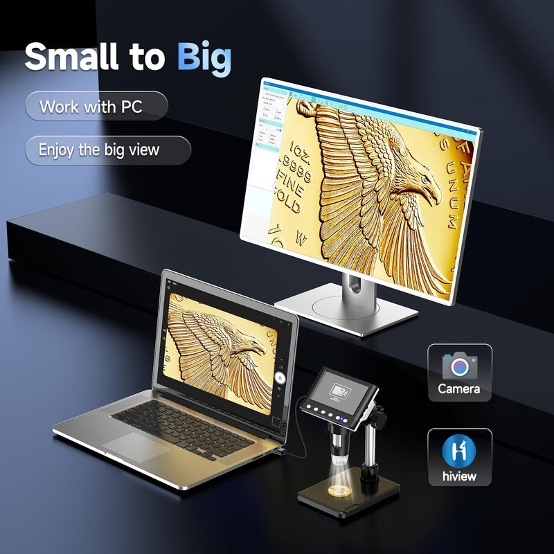 4.3" Coin Microscope Digital Microscope for Collectors 1980P HD Error Coin Magnifier with 8 LED Lights, Compatible with Windows/Mac DM7