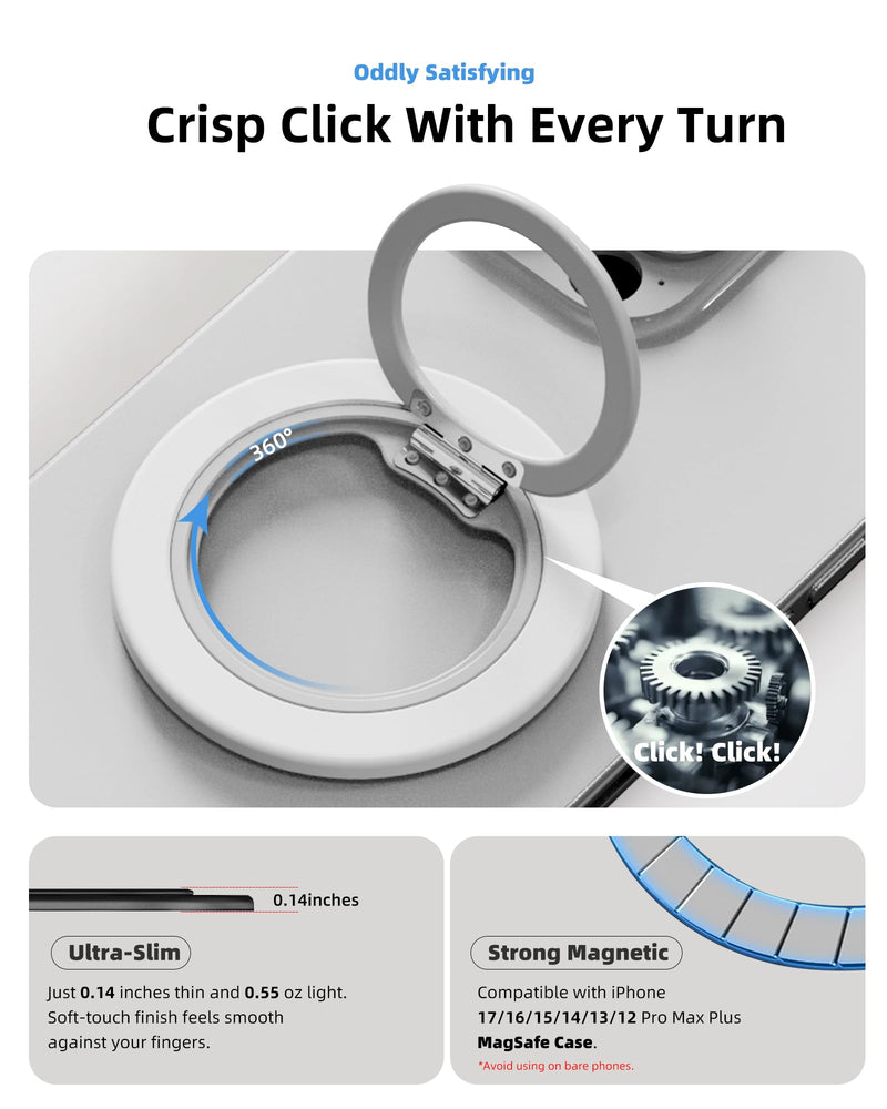 Magnetic Phone Ring Grip for MagSafe, Rotatable Ring Holder Stand with Adapter Ring for Phone Case, White