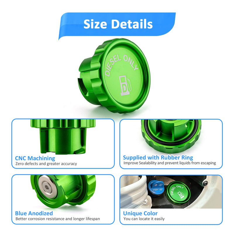 Wsays Green Magnetic Diesel Fuel Cap 6061 Aluminum Compatible with Dodge Ram 1500 2500 3500 2019-2025 Replace Part 82215782