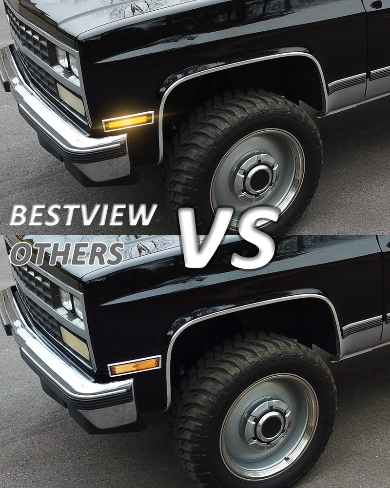 Bestview LED Side Marker Lights Compatible with 1981-1991 Chevy C10 C20 C30 GMC C1500 C2500 Suburban Blazer Jimmy, Driver & Passenger Side, Smoked Lens 1981-1991 Chevy C10 Amber Smoke Lens