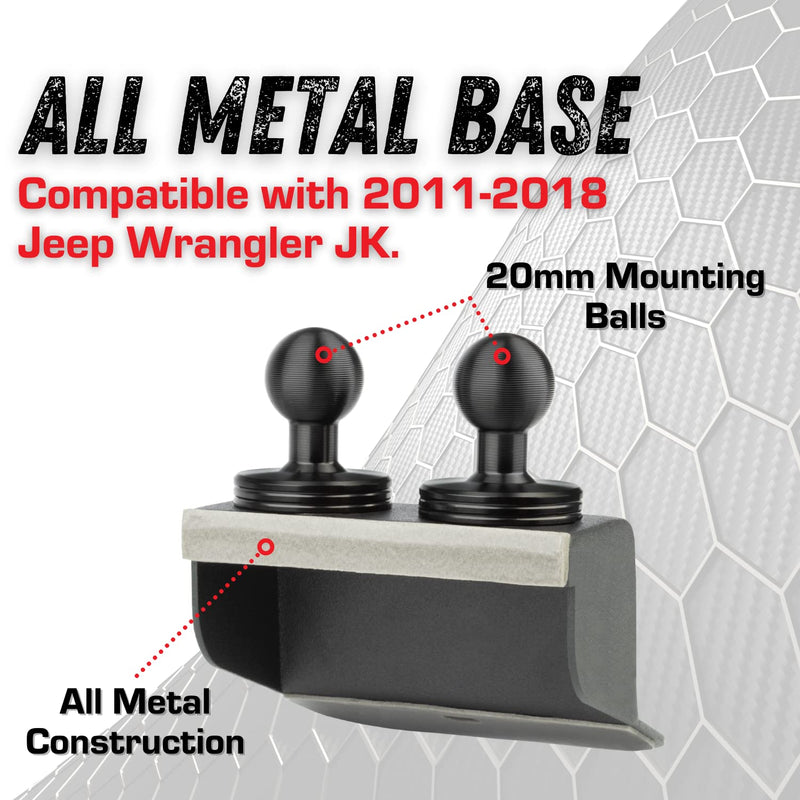 Bulletpoint Metal Dash Mount Cell Phone Holder & Action Camera Mount Compatible with 2011–2018 Jeep Wrangler JK (Dual 20mm Ball Base) Dual 20mm Ball Base