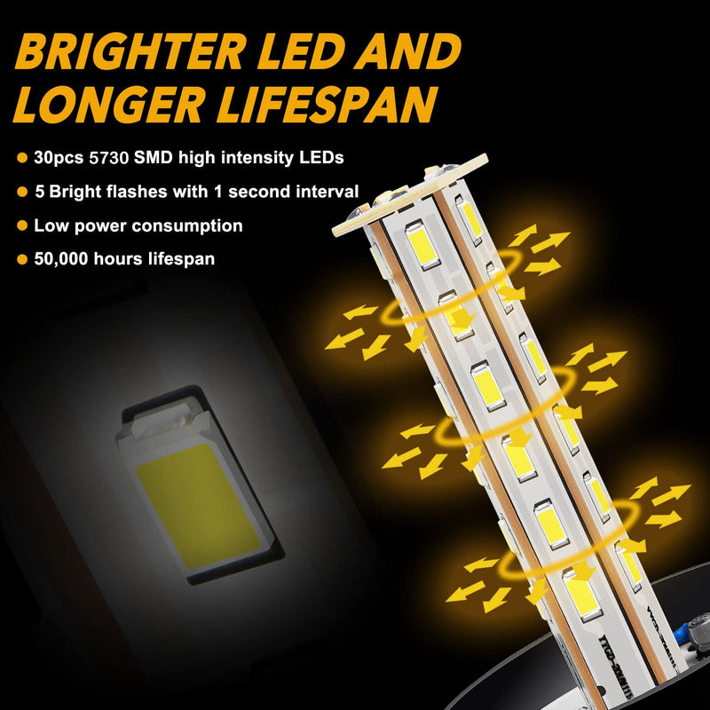 ONERAY [Upgrade 30 LED Strobe Light with extension cable, DC10-110V Amber Emergency Warning Flashing Safety Strobe Beacon Light for Vehicle Forklift Truck Tractor Golf Carts UTV Car Bus and More Yellow 1P