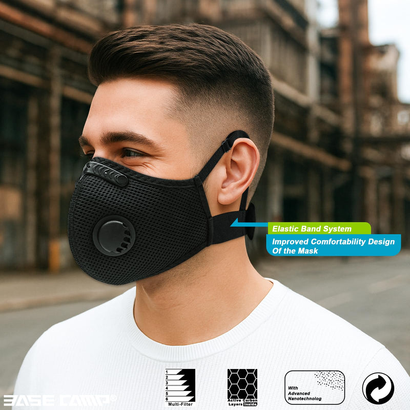 BASE CAMP Upgrade M Plus Dust Mask 2 Pack, Breathable Reusable Dust Face Mask with 6 Activated Carbon Filters for Woodworking Construction Mowing Grinding Modern2