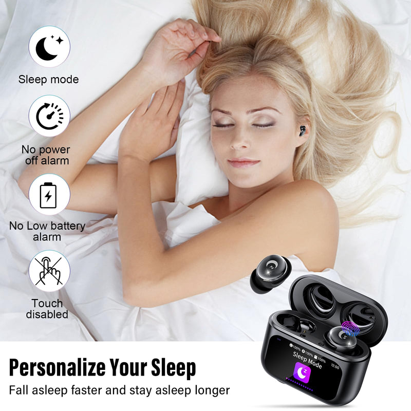 2026 Sleep Earbuds Bluetooth 5.4 in Ear Smart Touch Screen Ear Buds, 48H Playtime Mini Sleep Headphones Small Design for Side Sleepers, 5 EQ Modes, Crystal-Clear Calls, IPX7 Waterproof Earphones Black Carbon black