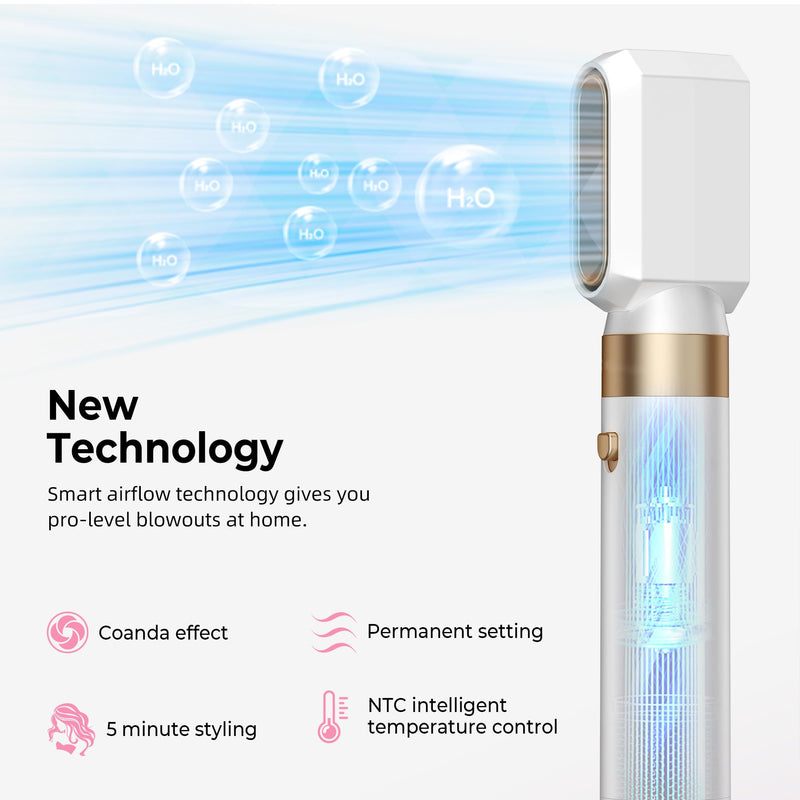 MogaWave Airbrush Pro Hair Styler 6 in 1 Air Styler with 1000W Hair Dryer, Blow Dry Hair Brush, Air Curler, Multi Hair Stylers for Drying and Styling Straightening Volumizing Curling Sleeking White