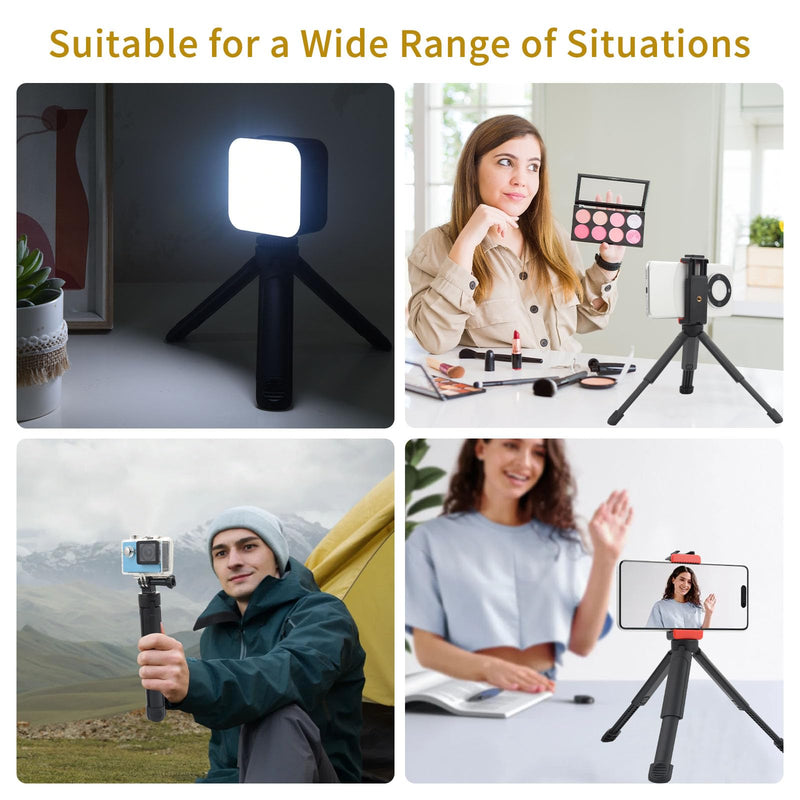 Extendable Mini Camera Tripod, 1/4'' Screw Compact Tabletop Stand | 2-Level Height Adjustable Universal Small Table Tripod Lightweight Foldable for Video Photography Live Streaming, Black