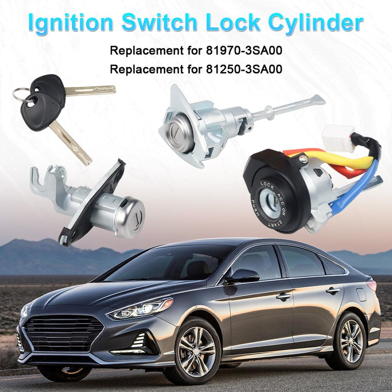 Ignition Switch Lock Cylinder Compatible with 2009-2014 Hyundai Sonata 2011-2015 Hyundai Sonata Hybrid Replacement for 81970-3SA00 81250-3SA00 Front Left Door Lock with 2 Keys