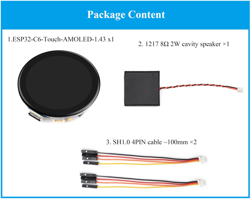 ESP32-C6 1.43inch AMOLED Round Touch Display Development Board, 160MHz RISC-V Processor,WiFi 6/Bluetooth 5/IEEE 802.15.4, 466×466 Pixels, Dual Digital Microphone Array, Support AI Speech Interaction