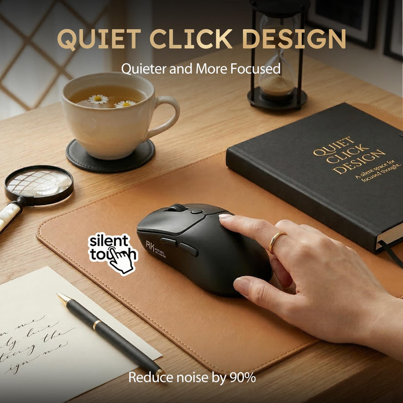 RK ROYAL KLUDGE MO1 Wireless Mouse, 55g Ultra-Lightweight Computer Mice, 6 Programmable Buttons, Quiet Click, 2.4GHz/Bluetooth/Wired, 6000 DPI Optical Sensor, Black