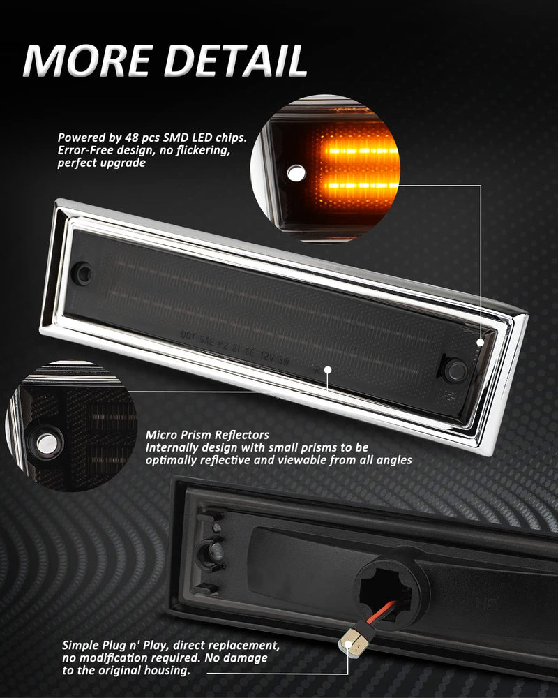 Bestview LED Side Marker Lights Compatible with 1981-1991 Chevy C10 C20 C30 GMC C1500 C2500 Suburban Blazer Jimmy, Driver & Passenger Side, Smoked Lens 1981-1991 Chevy C10 Amber Smoke Lens