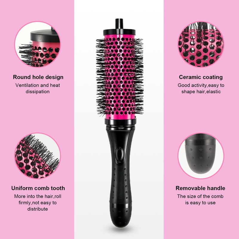  [AUSTRALIA] - Round Hair Brush Set Detachable Handle Hair Roller Brush 3 Sizes Round Hair Brush for Blow Drying with 6 Positioning Clips,6 Barrels 1 Handle (Rose Red) Rose Red