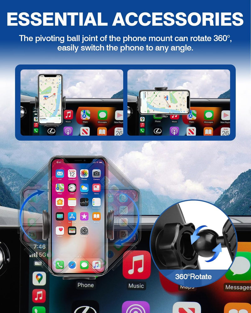 Autorder Car Phone Holder fit for 2023-2025 2026 Lexus RX RX350/RX350h/RX500h Accessories Phone Mount 14-Inch Screen Cell Phone Automobile Cradles Hands-Free 360° Rotation(Not for 9.8-Inch) 23 24 RX 14-Inch